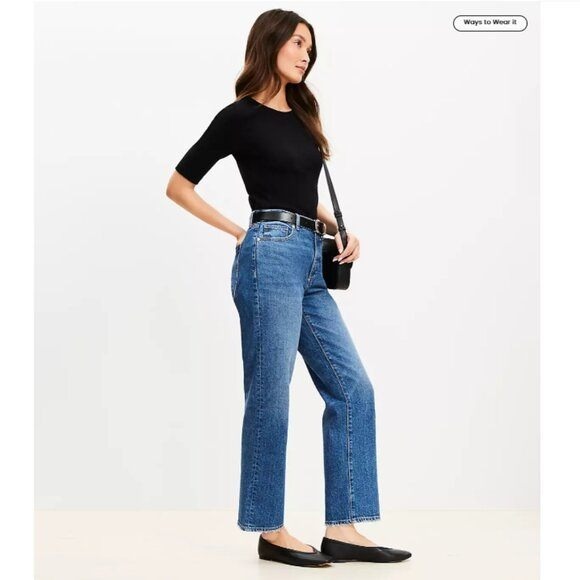 LOFT Womens Jeans Size 29/8 The Straight Crop Dark Wash Denim Casual - Picture 1 of 9